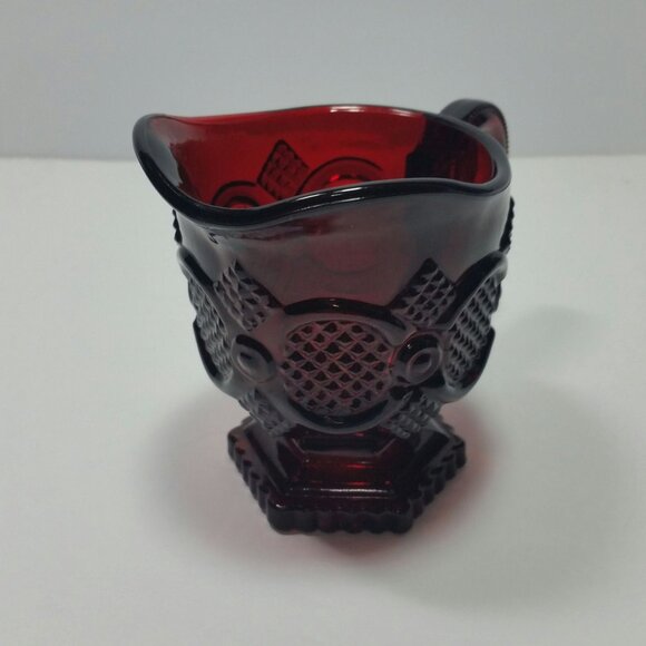 Avon 1876 Cape Cod Ruby Red Glass Open Sugar Bowl And Creamer Set No Box - Picture 6 of 10